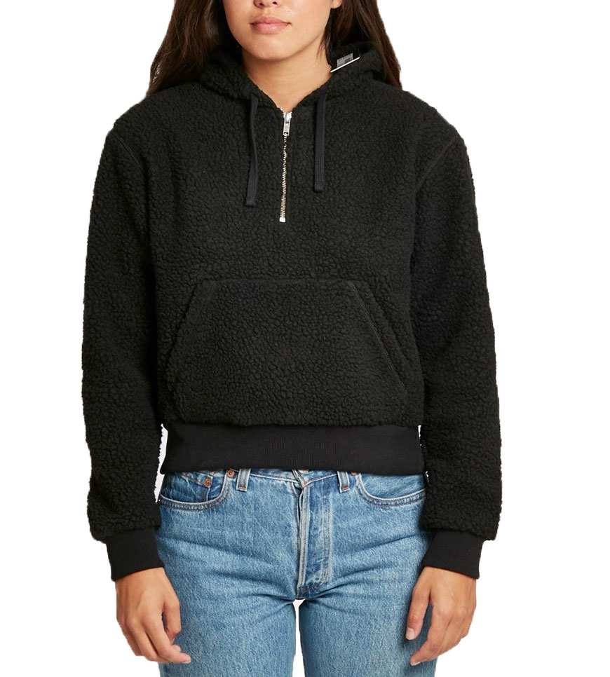 WOOD WOOD Women s Black Inger Fleece Half Zip Hoodie 225 NWT